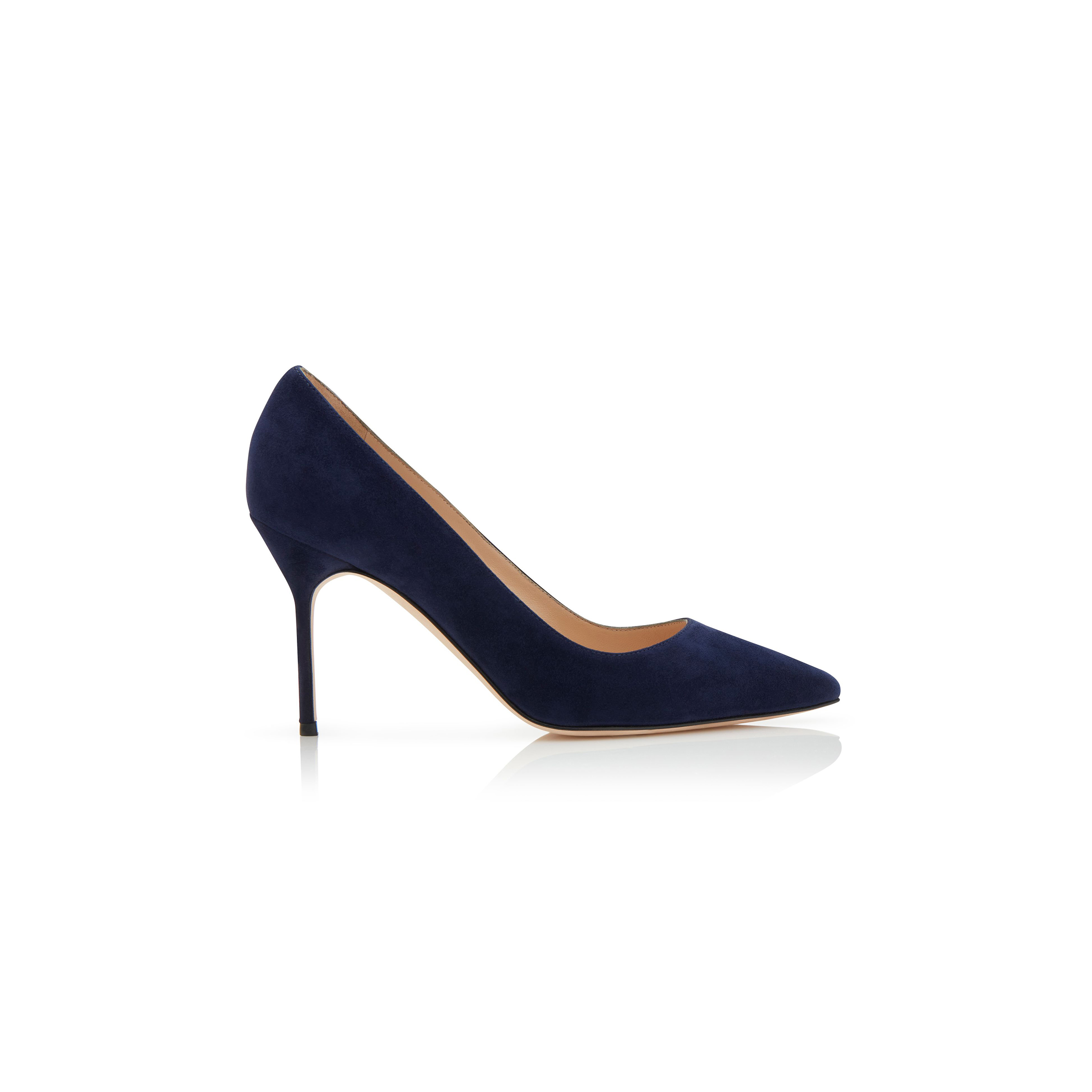 MANOLO BLAHNIK BB 90 NAVY BLUE SUEDE POINTED TOE PUMPS 9XX-0416-0014